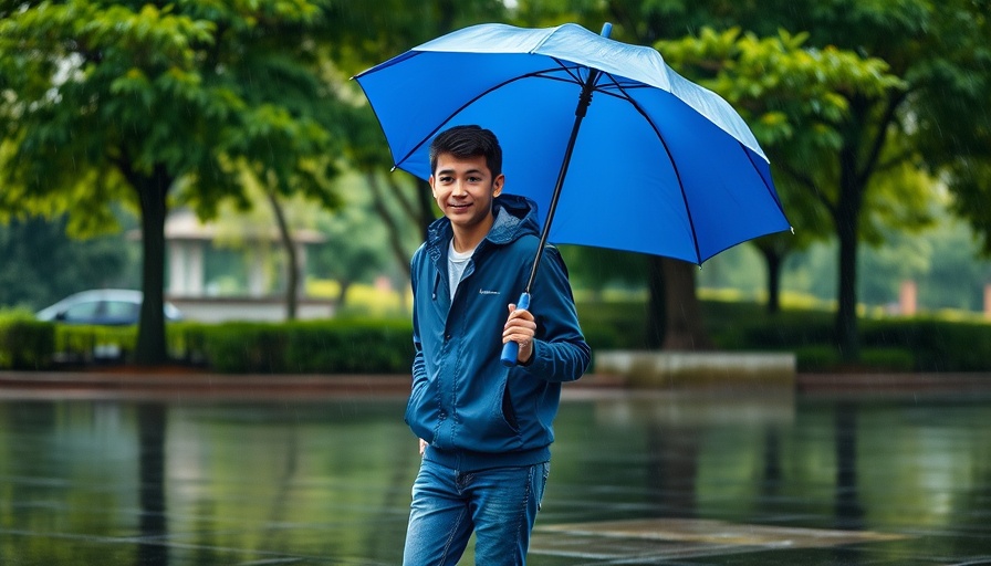 Person walks with umbrella in Southern California rain.