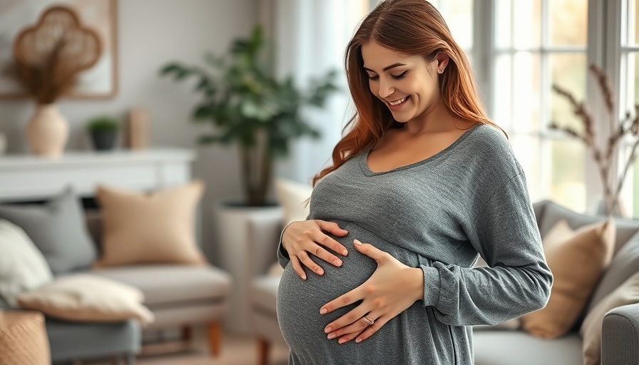 Pregnant woman cradling belly in a cozy room, highlighting maternity.