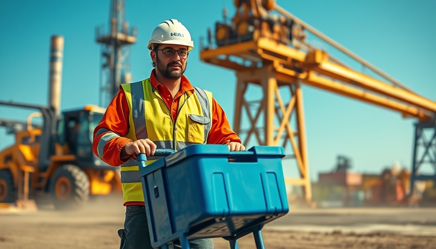 Construction worker with smart toolbox at jobsite for home improvement.