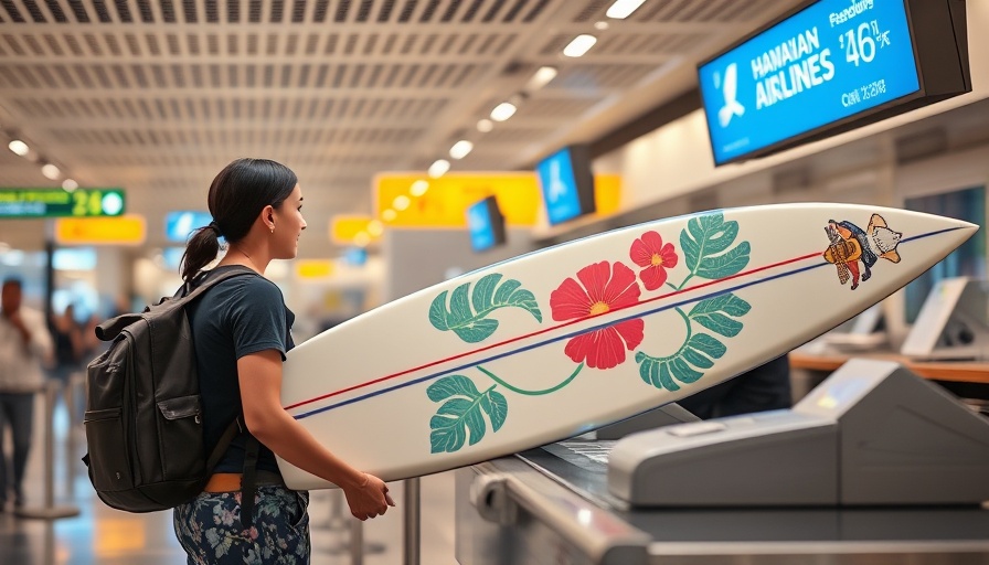 Airlines and surfboards challenges illustrated at Hawaiian Airlines check-in.