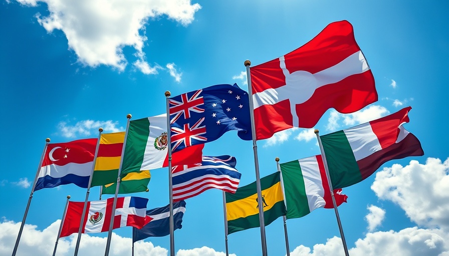 G7 nation flags representing global dialogue on taxation.