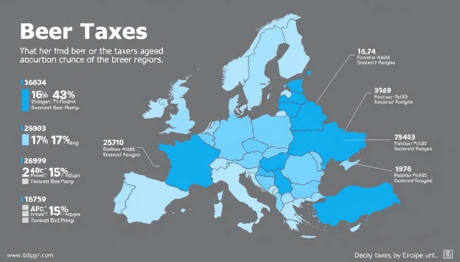 European map depicting beer taxes by region in 2025.