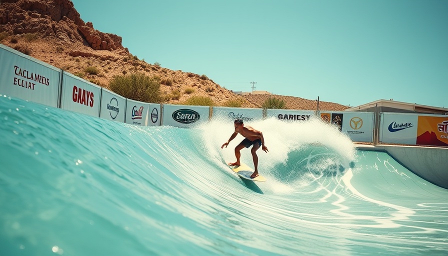 Backyard wave pool Arizona surfer riding wave with logos