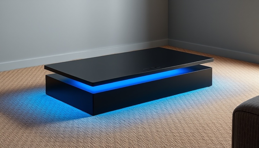 Livtab LT90 Pro Smart Coffee Table with blue glow.