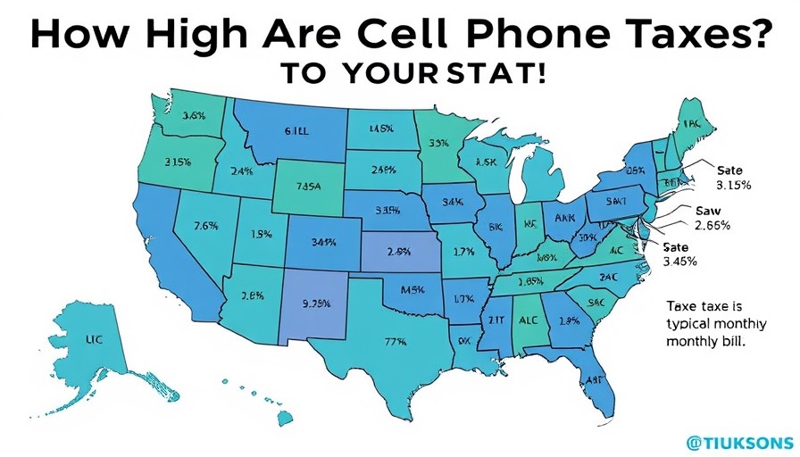 US map shows excise taxes on wireless services by state in varying shades.
