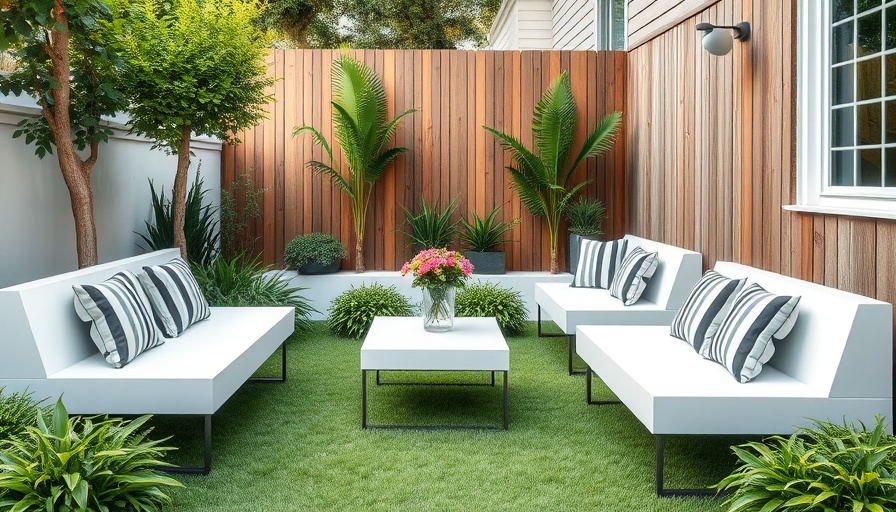 Contemporary sideyard seating area designs with greenery.