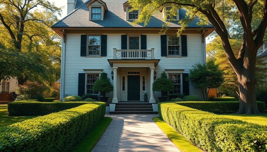 Restored historic home with manicured garden and elegant facade.