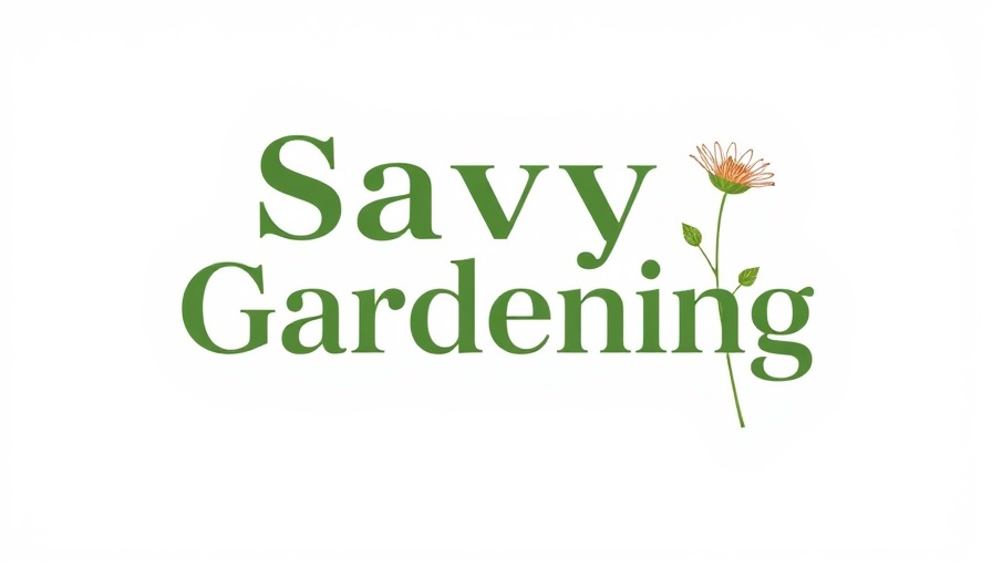 Savvy Gardening logo with flower illustration.