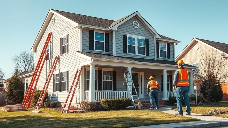 Contractors installing exterior upgrades on a suburban home