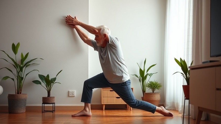 Older adult practicing wall push exercise, enhancing senior fitness routines and improving balance.
