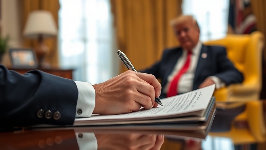 JFK signing a document with Trump in the background, representing Executive Orders and Government Policies.