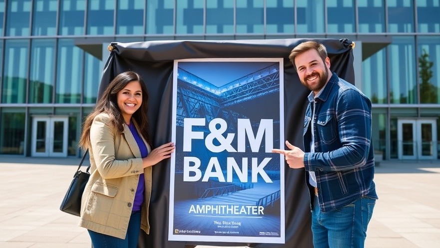 Excited attendees unveil F&M Bank Amphitheater poster for upcoming Long Beach concerts.