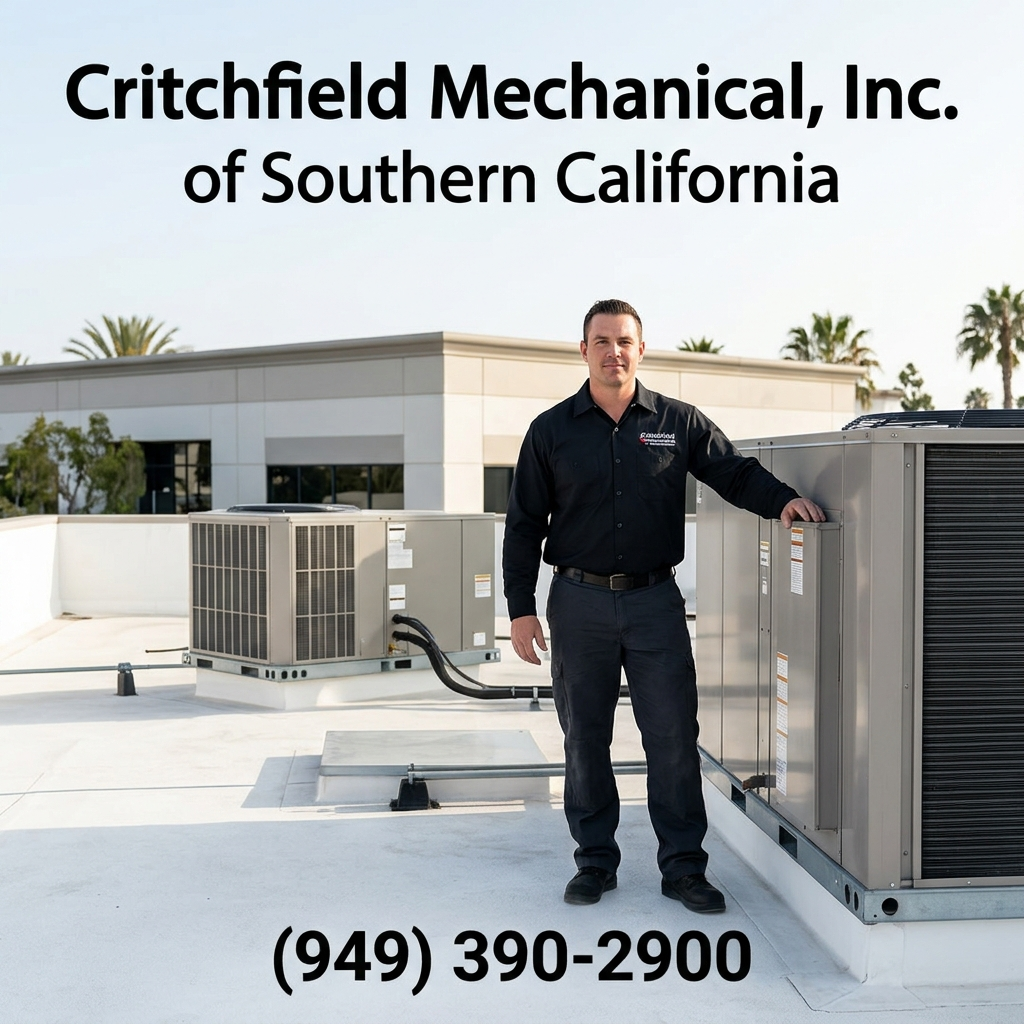 Professional HVAC technician at Critchfield Mechanical, Inc. near upscale property.