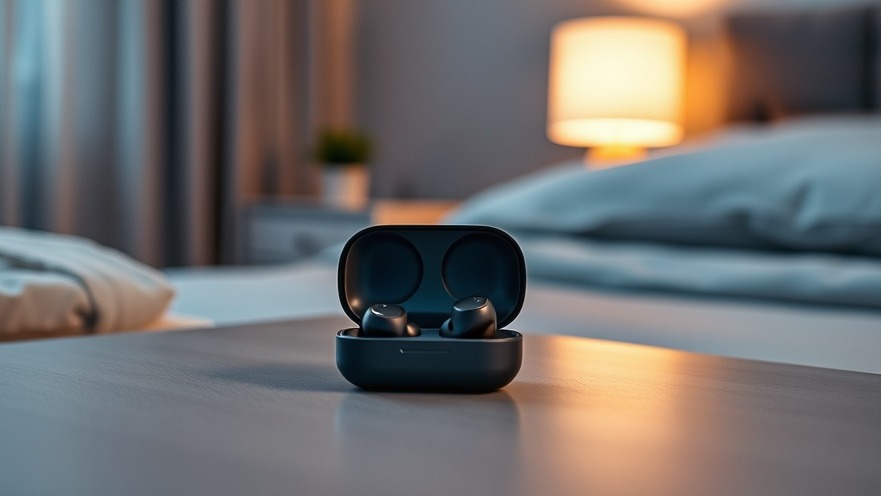 Sleep earbuds in a charging case on a bedside table