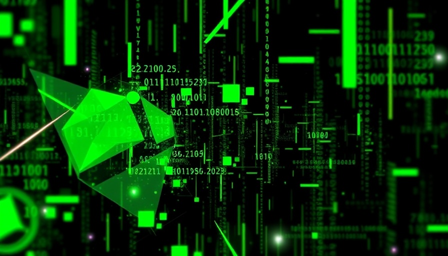Abstract digital distortion with binary code and shapes illustrating Vibe Coding Risks.