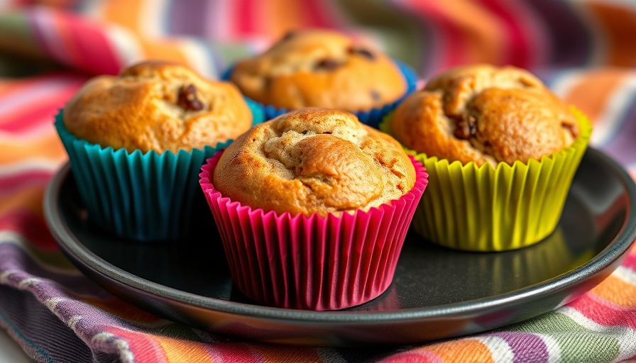Savory breakfast muffins in colorful cups on a striped cloth.