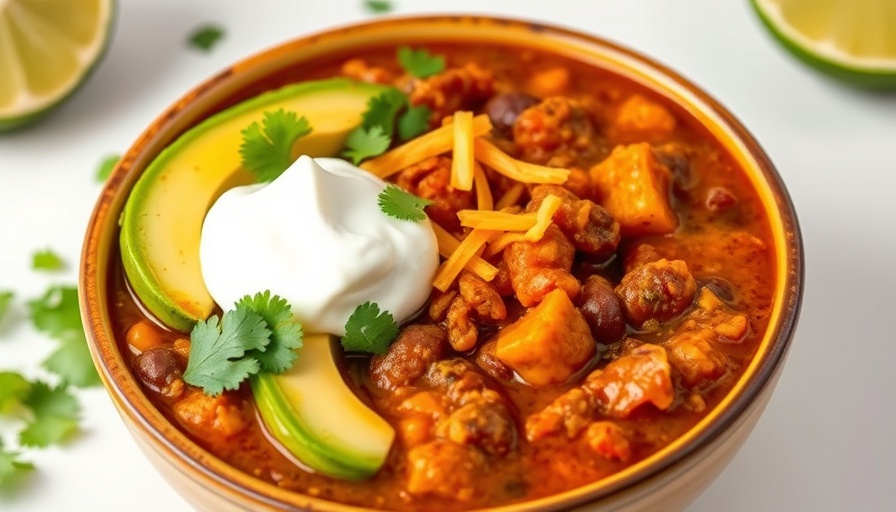 Delicious pumpkin chili recipe with toppings in a bowl.