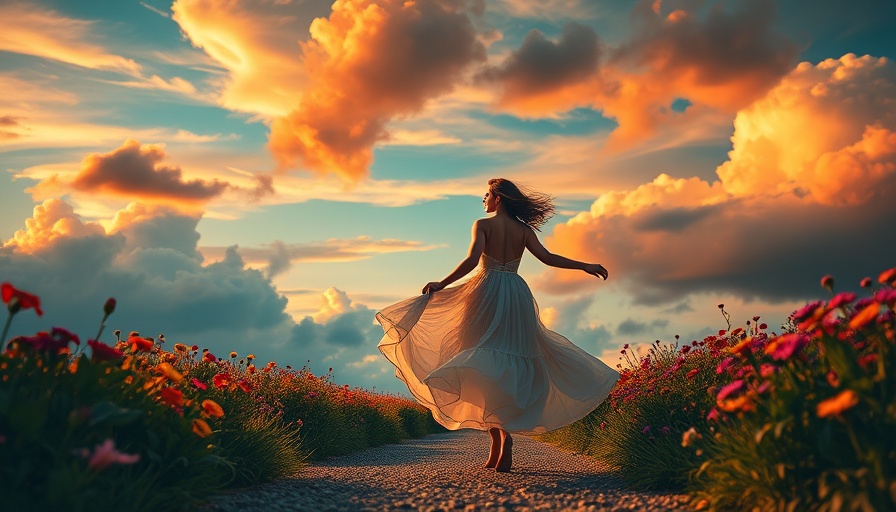 Ethereal woman walking towards a radiant sunset, reclaiming your true self.