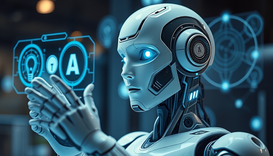 Futuristic robot using AI interface; Enterprise AI Strategy concept.