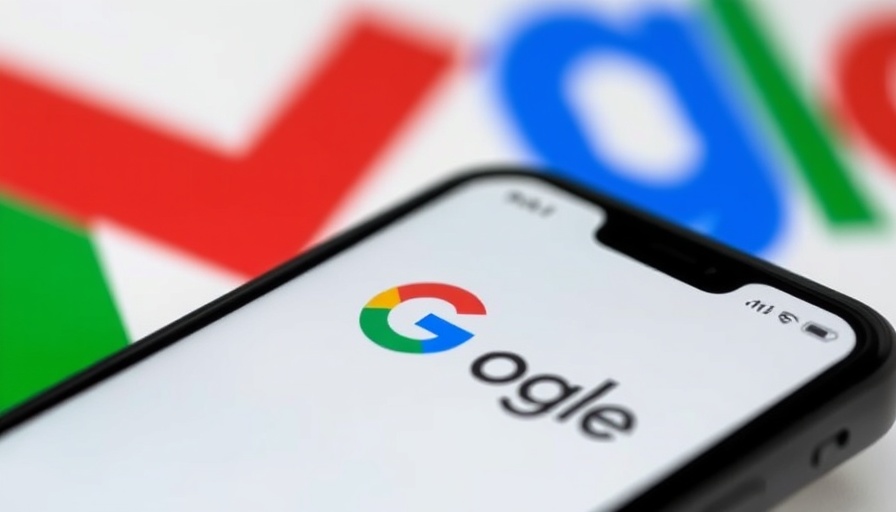 Close-up of Google logo on phone screen with colorful background.