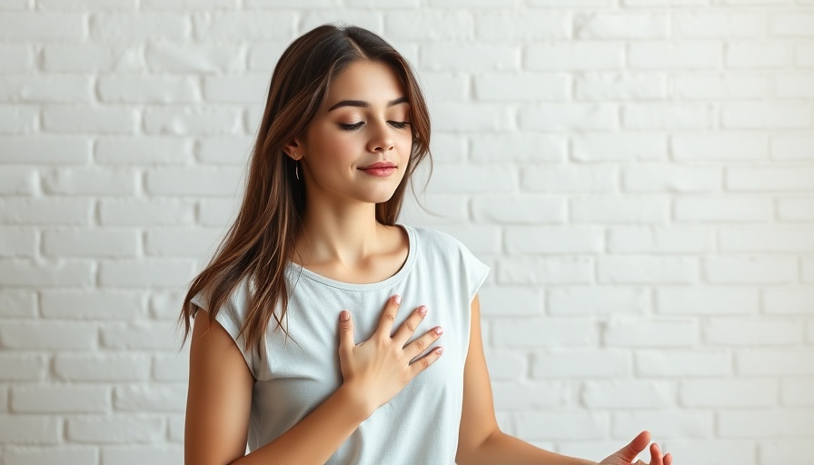 Meditation for negative thoughts: woman with hands on heart.