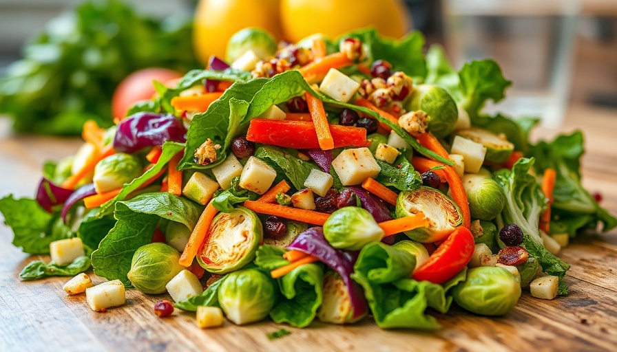 Vibrant Brussels sprout salad with colorful toppings.
