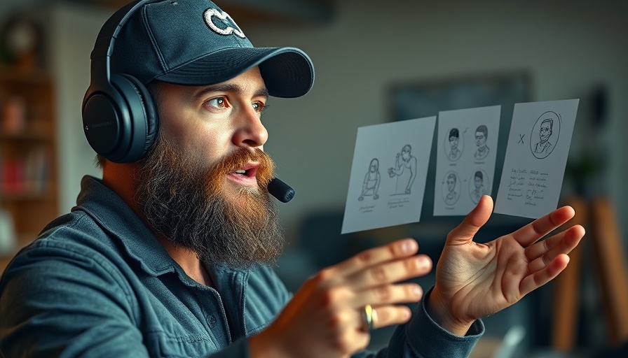 Man discussing AI video models with illustrations.