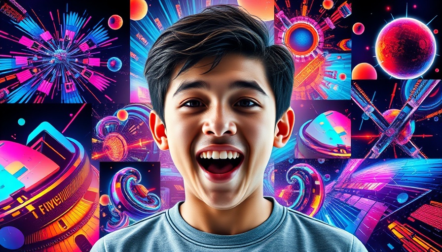 Learn Midjourney with vibrant digital art collage, smiling guide.