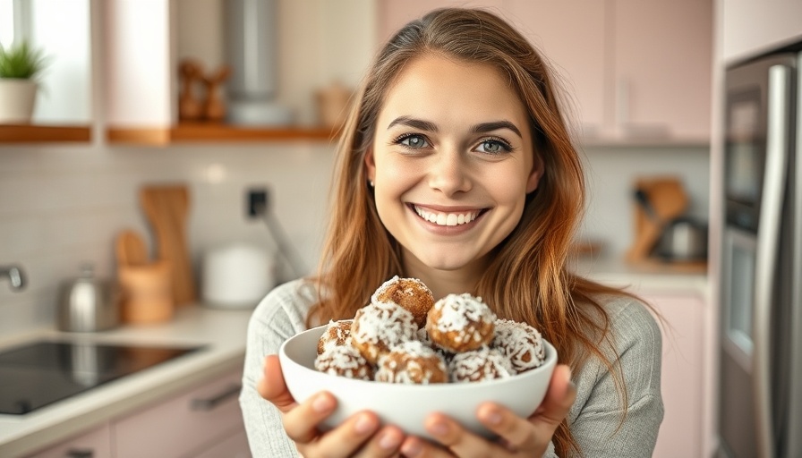 Woman with bowl of pre-workout snacks in kitchen.