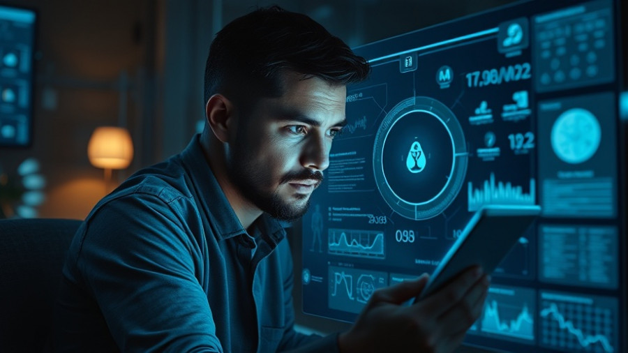 Futuristic healthcare data analysis with holographic display.