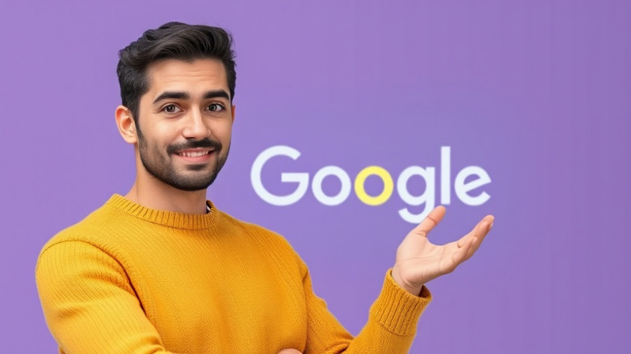 Confident man gesturing at Google logo, related to Google URL Removals Tool.