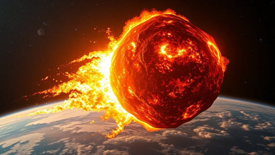 Fiery asteroid impact Earth, dramatic space scene.