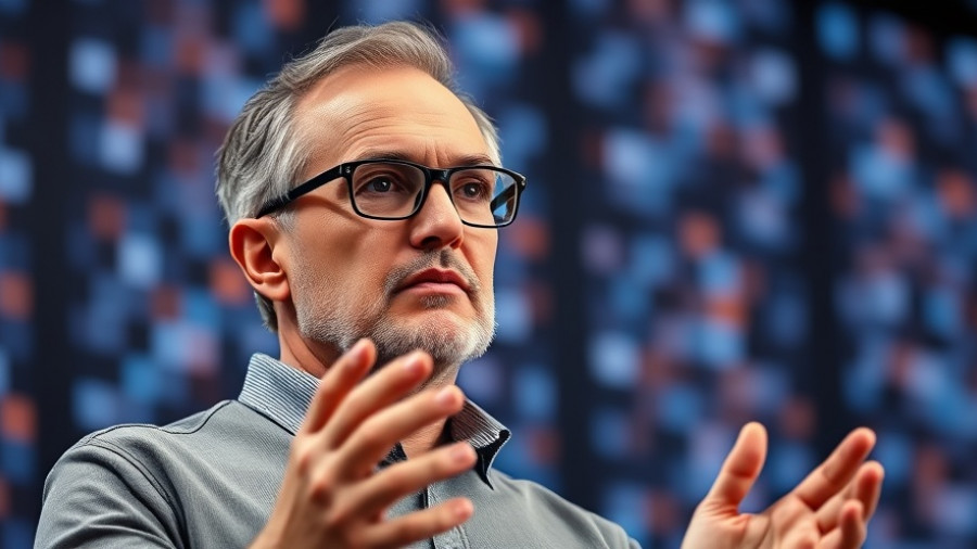 Middle-aged man on stage discussing AI avoid enshittification trap.