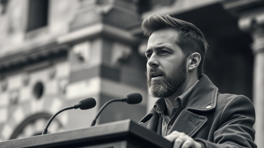 AI-generated video of historical speech, charismatic speaker, monochrome photograph.