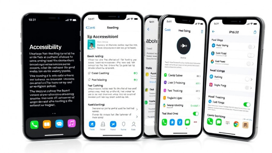 iOS 26 accessibility features on smartphone interfaces, ebook, audio playback.