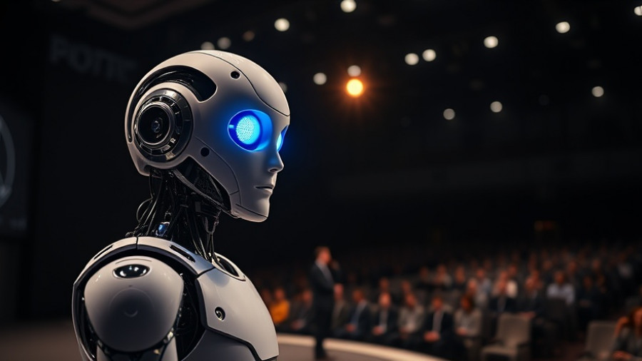 Google AI cancer discovery presentation with humanoid robot on screen.