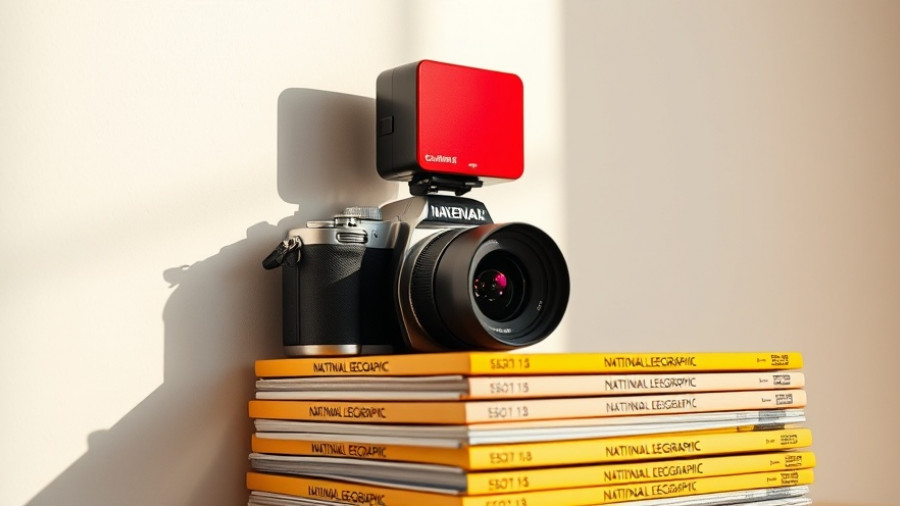 Red-cased camera on magazines, shadow on wall, related to Google Home AI misidentifying pets.