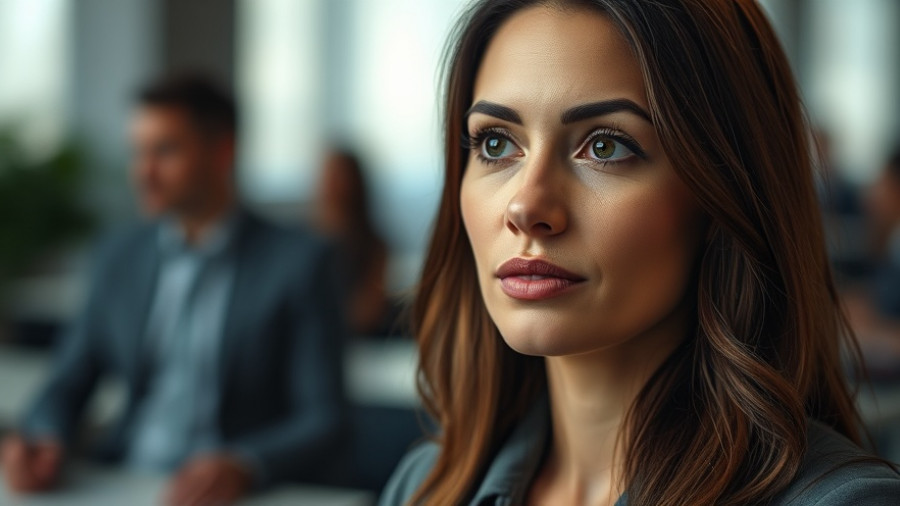 Confident woman listening attentively in professional setting.
