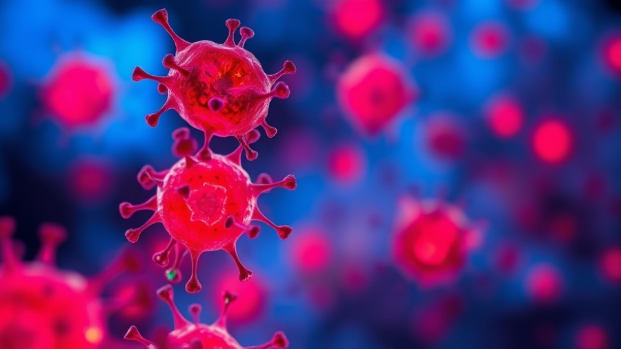 Futuristic LED cancer treatment visualization with vivid cell interaction.