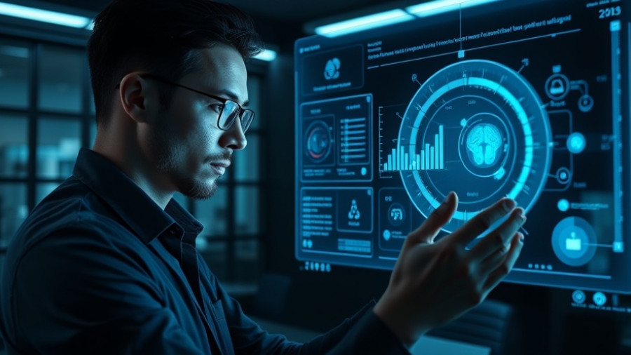 Professional using AI-powered healthcare innovations on a holographic display.