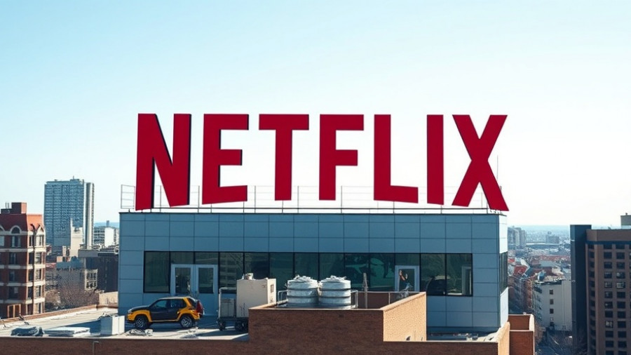 Large Netflix logo under a clear sky symbolizing Netflix generative AI strategy.