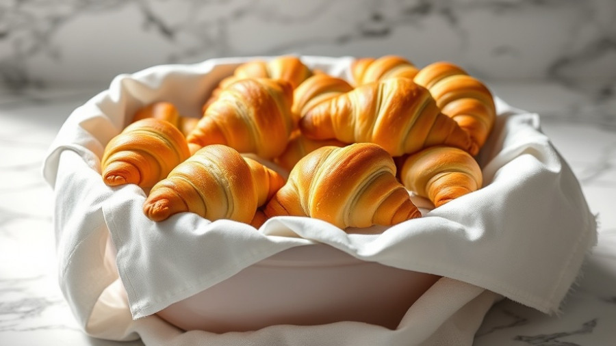 Golden-brown easy crescent rolls in a white bowl on marble countertop
