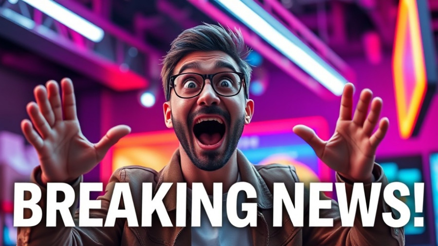 Breaking news on AI browser with excited presenter in neon-lit studio.