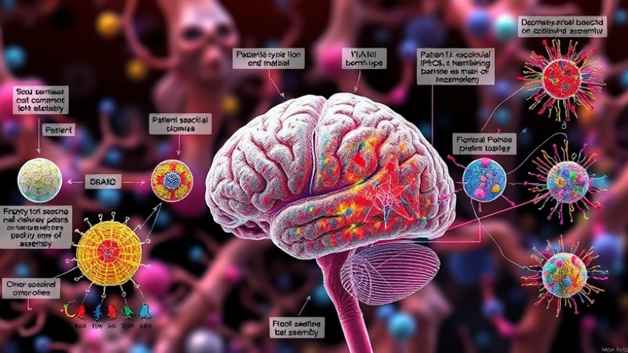 Diagram of CNS cell types and biomaterial for Alzheimer's research.