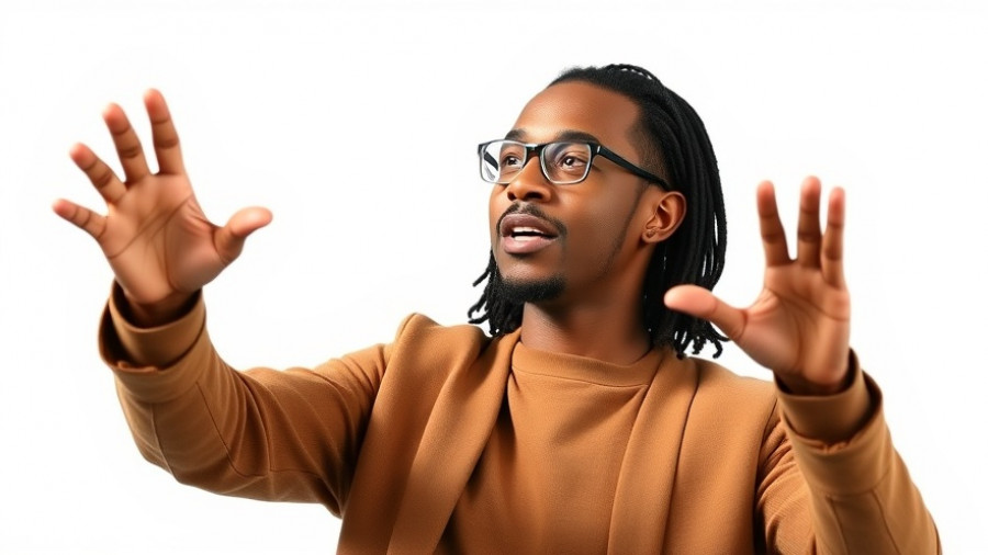 AI agents not stealing jobs concept with confident speaker presenting.