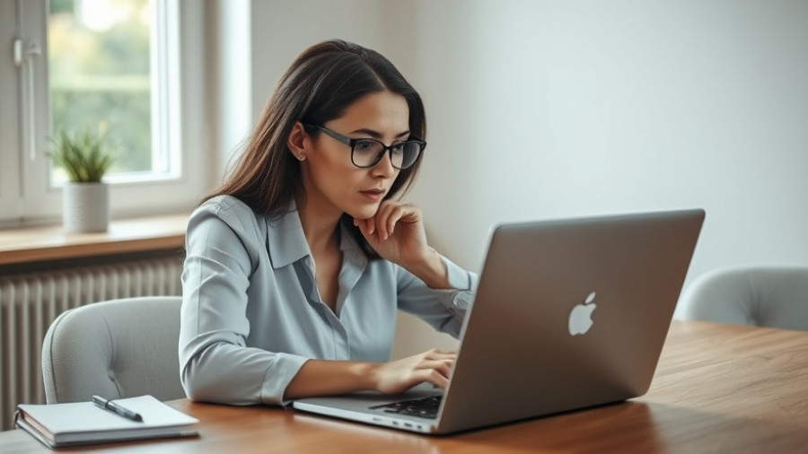 Woman viewing ChatGPT on laptop in home office.