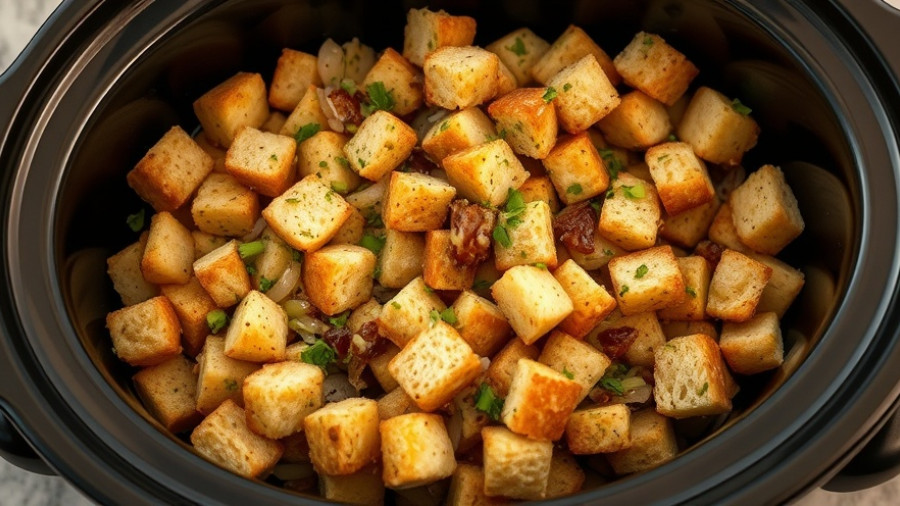 Savory crock pot stuffing with herbs and onions.