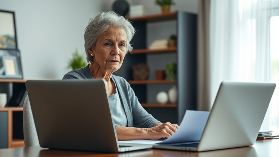 Elderly woman working on financial planning at home for orphan retirees.