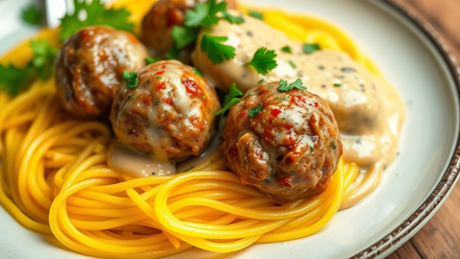 Authentic Swedish meatballs with creamy sauce and spaghetti.