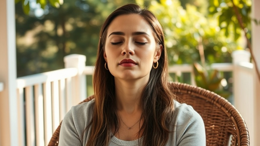Calm woman practicing breathwork outdoors, peaceful setting